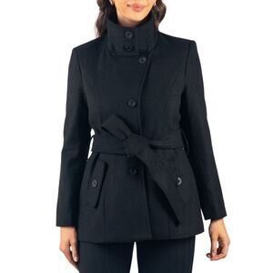 Alpine Swiss Bella Womens Belted Blazer Button Up Wool Coat Funnel Neck Jacket